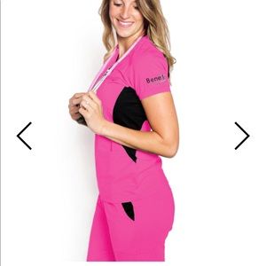 Hot pink size small benefit scrubs